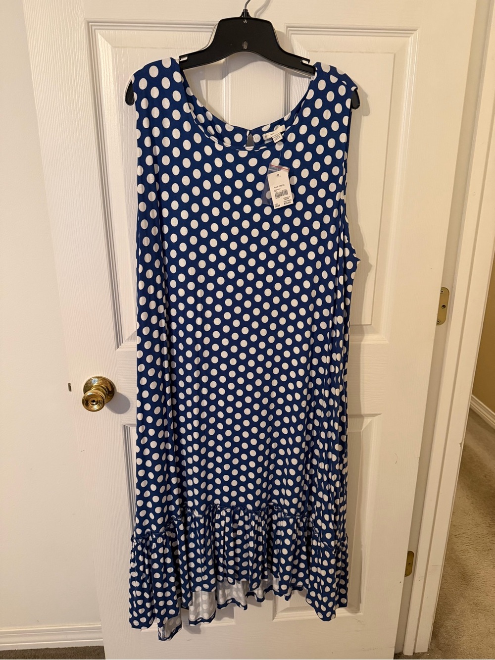 Cato Navy Blue and White Polka Dot Sleeveless Midi Dress 26/28W